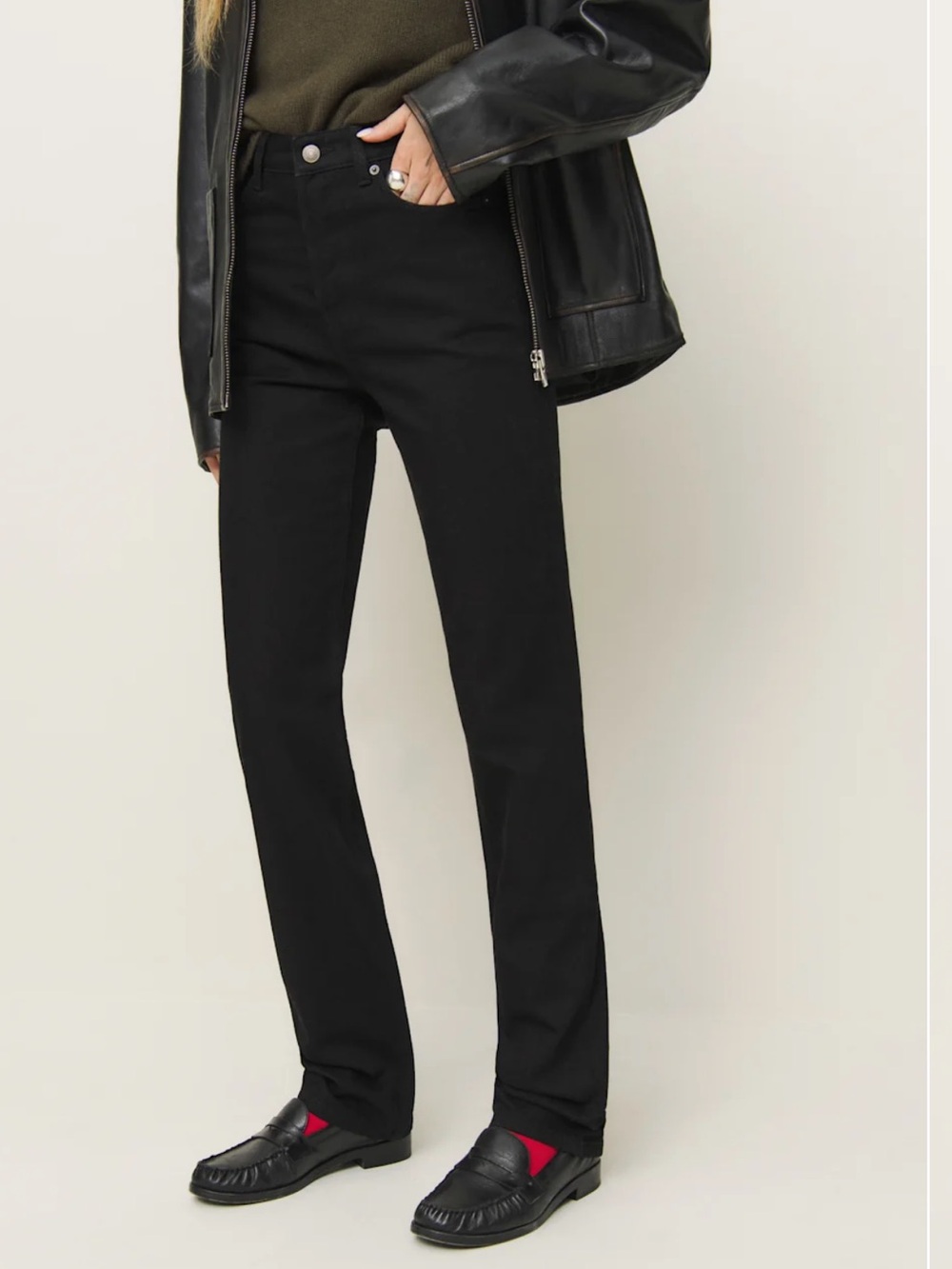 Reformation Cynthia High Rise Straight Long Jeans in Black Size 27 Long